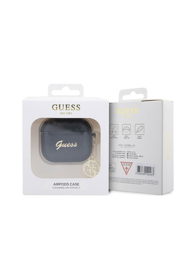 Apple Uyumlu AirPods 3. Nesil Kılıf Guess Glitter 4g Charm Exclusive Tasarım Siyah