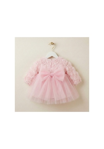 Ministok Rose Lady Uzun Kollu Kız Bebek Elbisesi Pembe