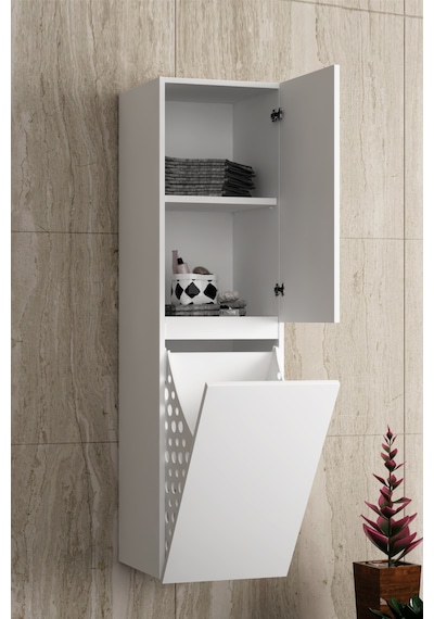 Çiğdem 65+35 Cm Beyaz Mdf Sepetli Asma Banyo Dolabı Takımı Beyaz