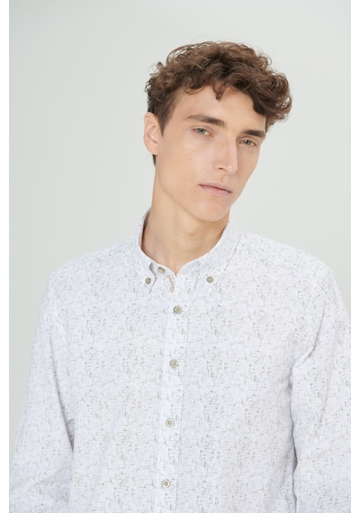 Ac&co Erkek Beyaz Hakı Slim Fit Dar Kesim Klasik Yaka Pamuklu Armürlü Gömlek