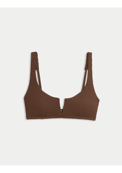 Marks & Spencer Fitilli V Yaka Bikini Üstü T52000004H Kahverengi