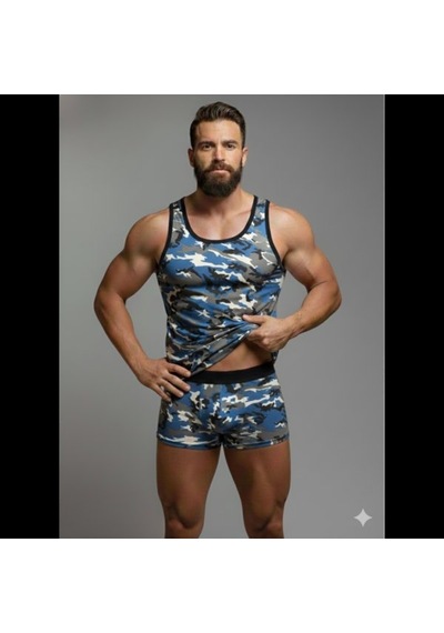 Erkek Kamuflaj Tank Top Boxer İç Çamaşır Takımı Çok Renkli