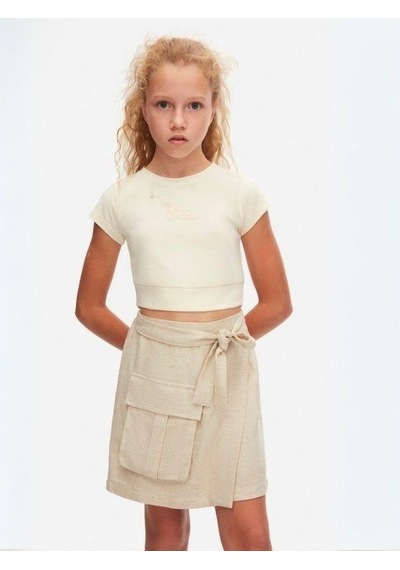 Nk Kids Kız Çocuk Pamuklu Crop Tshirt-15554 Bej