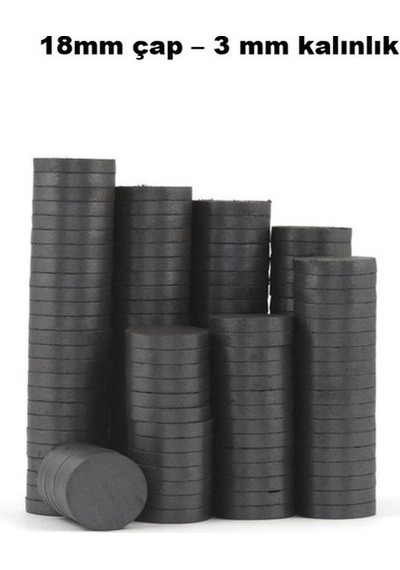 50 Adet 18x3 Mm Yuvarlak Mıknatıs, Çok Amaçlı, Süsleme Mıknatısı, Ferrit Magnet