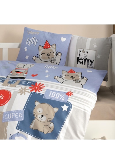 Clasy Ranforce Bebek Nevresim Takımı Kitty V1 Mavi