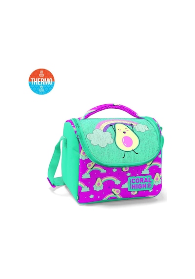 Coral High Kids Pembe Su Yeşili Avokado Desenli Simli Thermo Beslenme Çantası 11855