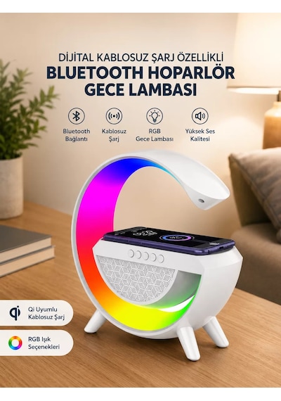 Hepsi Google Dijital Kablosuz Şarj Özellikli Bluetooth Hoparlör Gece Lambası Najmaddin