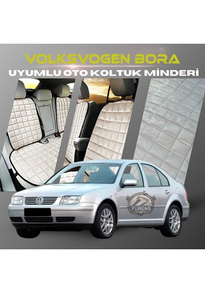 Volksvogen Bora Bej Tay Tüyü Cepli & Terletmez Sırtlı Oto Koltuk Minder Seti - Koruma Kılıfı  Ön & Arka Set