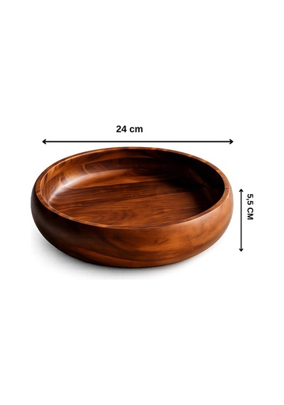 Akasya Yuvarlak Çok Fonksiyonlu Meyvelik,salata Sunum Kasesi Dekoratif Kase 24 Cm Kahverengi