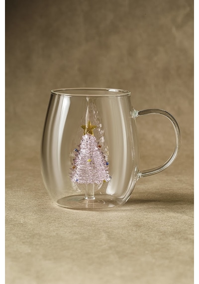 Karaca New Year Yılbaşı Pink Pine Tree Cam Kupa 440 Ml Şeffaf