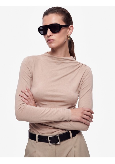 Koton Drapeli Slim Fit Dik Yaka Uzun Kollu Bluz Bej 7wak80053uk Ekru