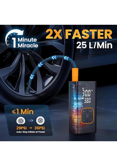 Dijital Kablosuz Usb 2 2000mah Göstergeli Oto Lastik, Bisiklet Hava Pompası Kompresörü