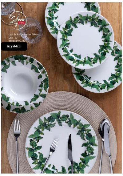 Aryıldız Porselen Leaf 24 Parça 6 Kişilik Yemek Takımı Renkli