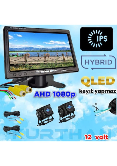 2 Adet Ahd 1080p 180 Derece Geniş Açılı Kamera Ve 7'' Qled Ekran
