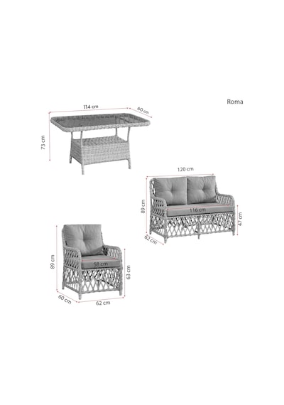 Roma Rattan Bahçe Balkon Takımı 2+1+1 Cam Masalı Kahve Kahverengi