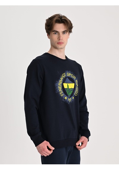 Fenerbahçe Sarı Lacivert Tribün Tramlı Logo Erkek Sweatshirt Fb Laci Yeni