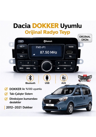 Dacia Dokker Uyumlu  Radyo Teyp Cd Siz Yeni Versiyon Beyaz Ekranlı 280218771r