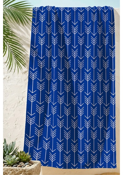 Geometrik Ok Motifli Plaj Havlusu - Modern Minimalist Saks Mavi Beyaz Hızlı Kuruyan Mikrofiber Havlu Serin Mercan