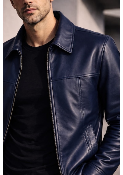 Viamod Leather Erkek Hakiki Deri Ceket Lacivert Premium Slim Fit Klasik Model Gerçek Deri Mont Üretici Garantili Koyu Lacivert