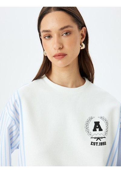 Koton İki Farklı Kumaş Kullanımlı Uzun Kollu Bisiklet Yaka Çizgili Sweatshirt Ekru 5wak10416ek Ekru Koton İki Farklı Kumaş Kullanımlı Uzun Kollu Bisiklet Yaka Çizgili Sweatshirt Ekru 5wak10416ek Ekru