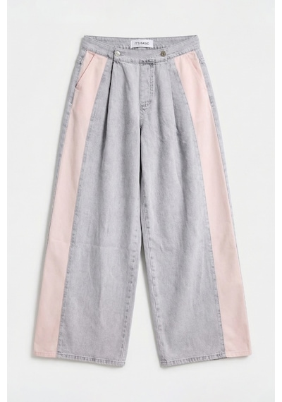 it's basic Kadın Gri Pembe 3s6-12 Palazzo Fit Çift Parça Özel Tasarım Denim Jean Gri-pembe