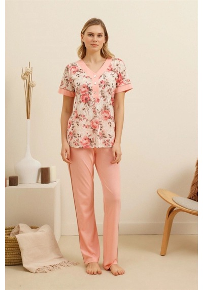 Cossy By Aqua Kadın Bej Desenli Pijama Takım 21aqu0021693 Renkli