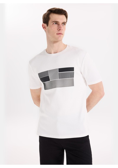 Fabrika Kırık Beyaz Erkek %100 Pamuk T-shirt F6sm-tst 2010