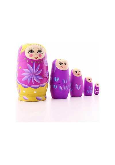 Ers Ahşap Tombul İç İçe Matruşka Bebek Pembe Set 5li Büyük Boy