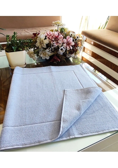 3.lü Set 50x90cm. Büyük Lüks Ayak Havlusu, Ayak Paspası, Havlu Paspas, Banyo Ve Lavabo Paspası Mavi