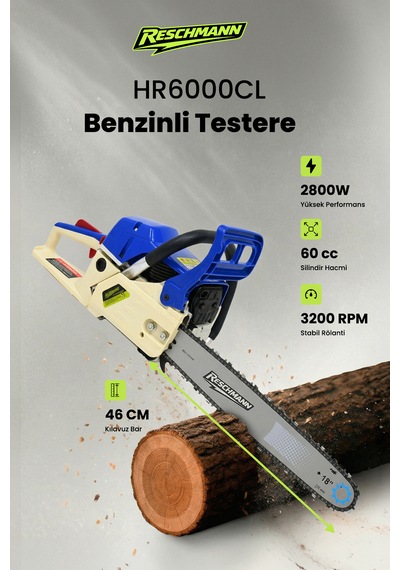 Reschmann R-HR6000CL 60CC 46CM Profesyonel Benzinli Zincirli Testere