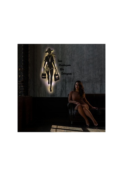 Led Işıklı Kişiselleştirilebilir Kadın Temalı Tablo Fiona Dekoratif Gece Lambası Sarı - 737246130