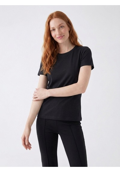 Noux Pamuk Basic Esnek Bisiklet Yaka T-shirt Siyah
