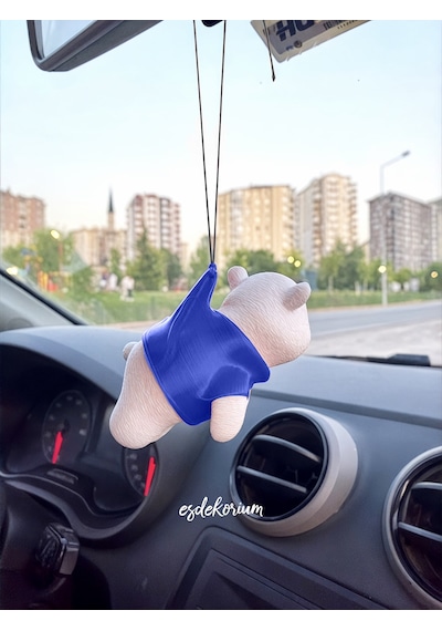 Sevimli Ayıcık Dikiz Aynası Süsü - Araç Aksesuar - Oto Aksesuar Mavi