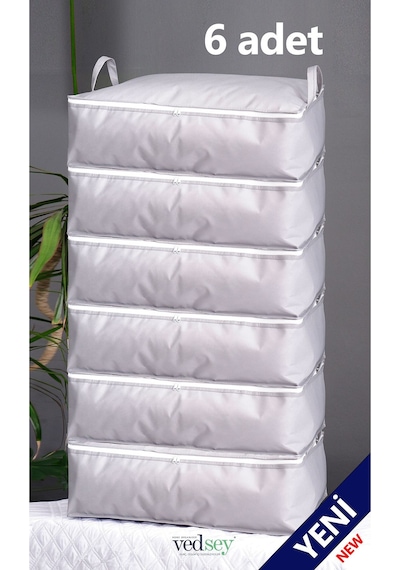 6'lı Set 64x45x23 Cm Çekyat&baza Altı Düzenleyici Yastık&yorgan&kıyafet Organizer Hurç Gri
