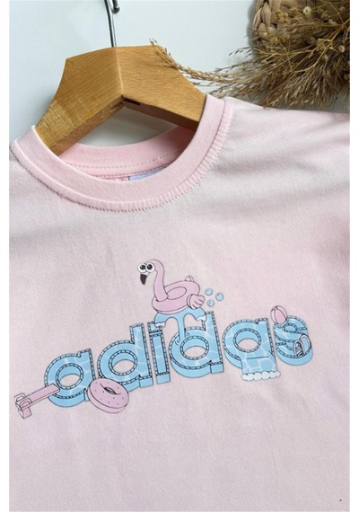 Noble Kids Kız Çocuk Yazlık Logo Baskılı Tişört Ve Şort Takım Pembe
