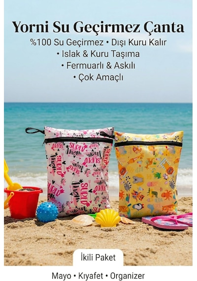 2 Adet, 37 X 30 Cm, Mom Ve Summer Desen, Sıvı Geçirmeyen Çok Amaçlı Çanta, Ekonomik Set, Yıkanabilir, Fermuarlı Tote Bag Diğer