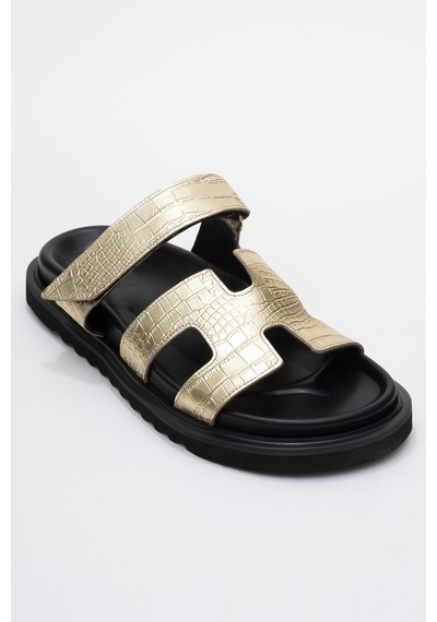 Luvishoes Luvi Shoes Loana Altın Baskı Hakiki Deri Kadın Terlik Altın
