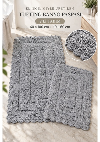 Alanur Bodrum Tufting Cotton Pamuklu El Işi Örgülü 2 Li Paspas 110 gri