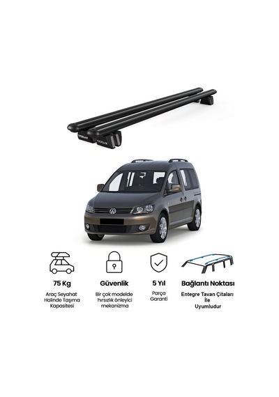 Pençe Volkswagen Caddy Life 5d 2004-2015 Uyumlu Siyah Ara Atkı Port Bagaj Tavan Barı