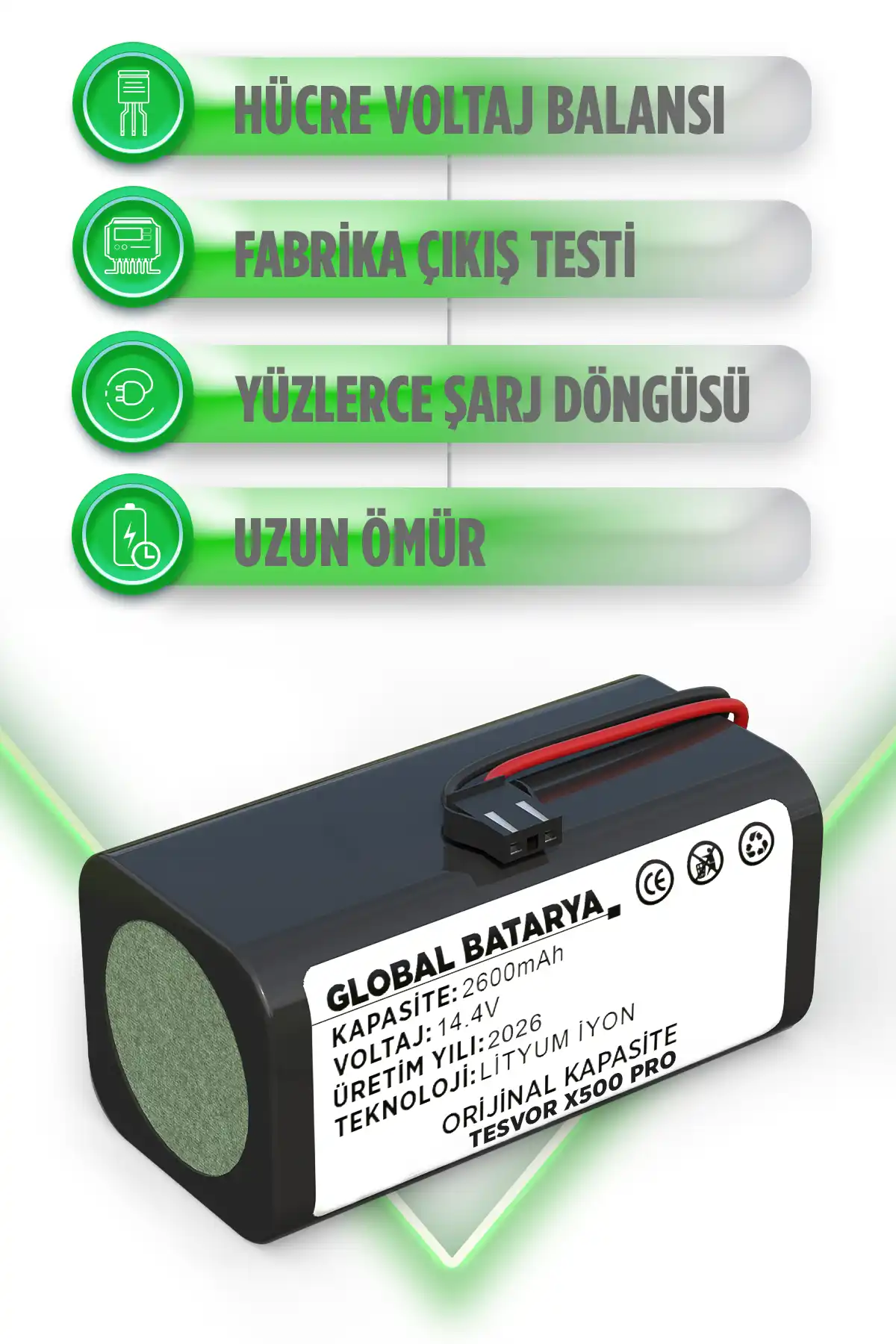 Tesvor X500 Pro Akıllı Robot Süpürge Bataryası 14.4v 2600mah Pil  Kapasite