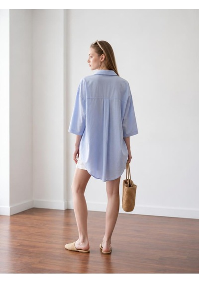 Pera Moda Önden Bağlamalı Uzun Kimono Yazlık İnce Gömlek Hırka Modeli Mavi