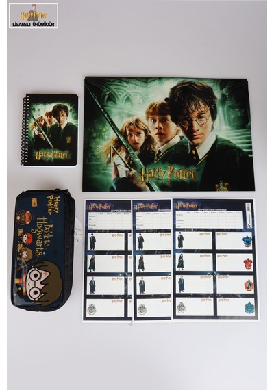 Lisanslı Harry Potter Kalem Çantası,bloknot, Çıtçıt Dosya Ve 24'lü Okul Etiketi Kırtasiye Seti "dekomus Cep Defteri Hediyeli" Ahşap