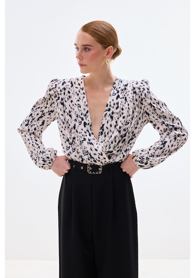 Sateen Kruvaze Bodysuit Bluz - Ekru-136748 Ekru
