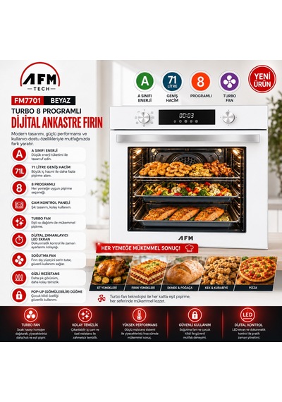 Alveus AFM Serisi Eg-21 Beyaz Dijital Dokunmatik Elektr. Vitro.3'Lü Ankastre Set Fırın + Siyah Ocak + Davlumbaz