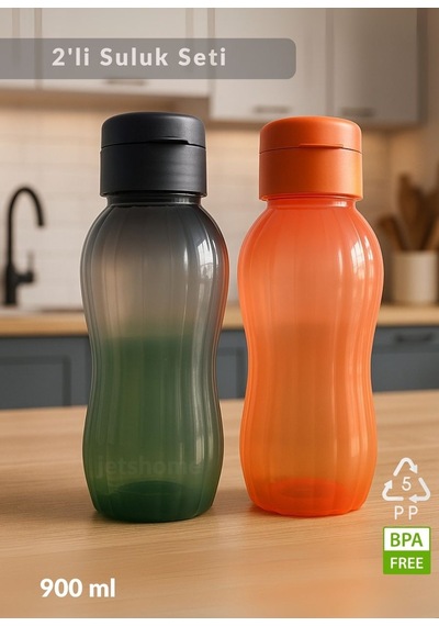 2'li Suluk Bpa Free Ofis-spor-okul Matarası Pp-5 Siyah-turuncu 900 Ml Turuncu - Siyah