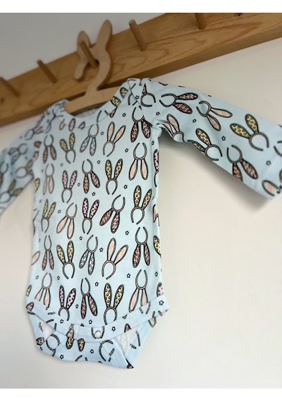 Key Kids Tavşan Kulak Mavi %100 Organik Pamuklu Unisex Kız Bebek Body Zıbın