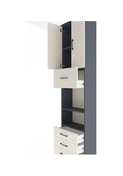 Arges Dolap 4 Raflı 4 Çekmeceli 2 Kapaklı 60x30x243 Antrasit-aytaşı Antrasit