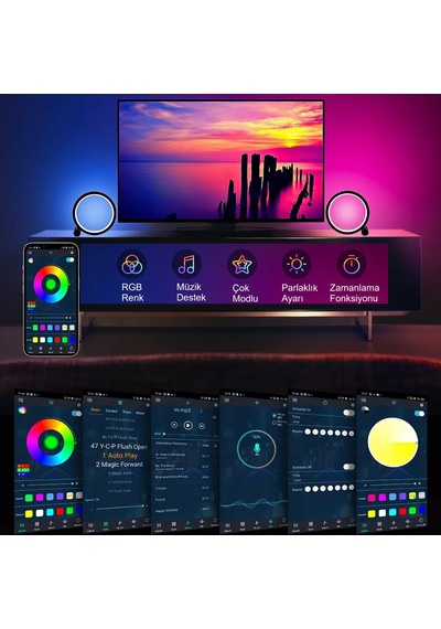 Hymark 10 İnç Akıllı Rgb Masaüstü Müzik Ritim Gece Lambası 25cm A