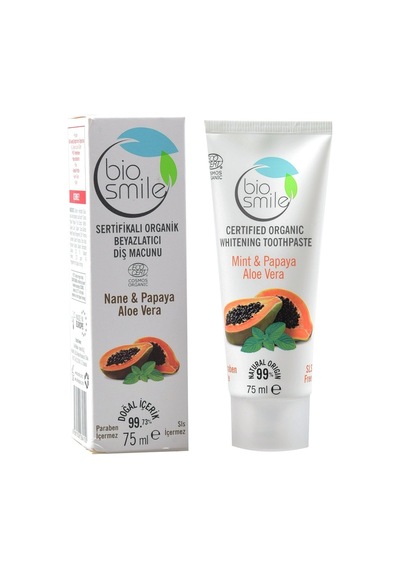 Bio Smile Mint & Papaya Aloe Vera Özlü Beyazlatıcı Organik Diş Macunu 75 ML
