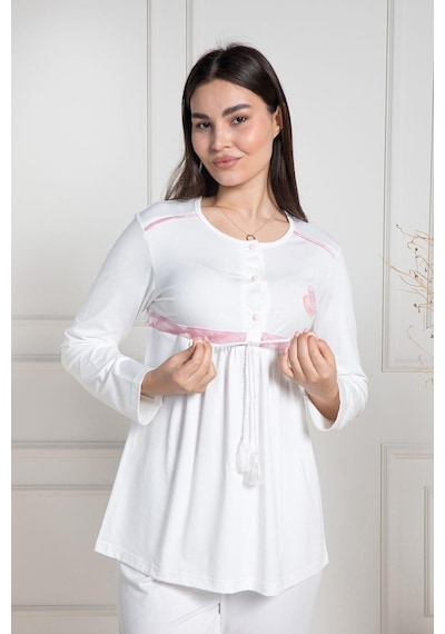 Mecit Pijama Mecit 6100 Pembe Sabahlıklı Şardonlu Hamile Lohusa Pijama Takımı